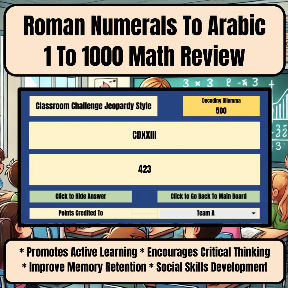 Jeopardy Roman Numerals To Arabic 1 To 1000 Math Review I0030