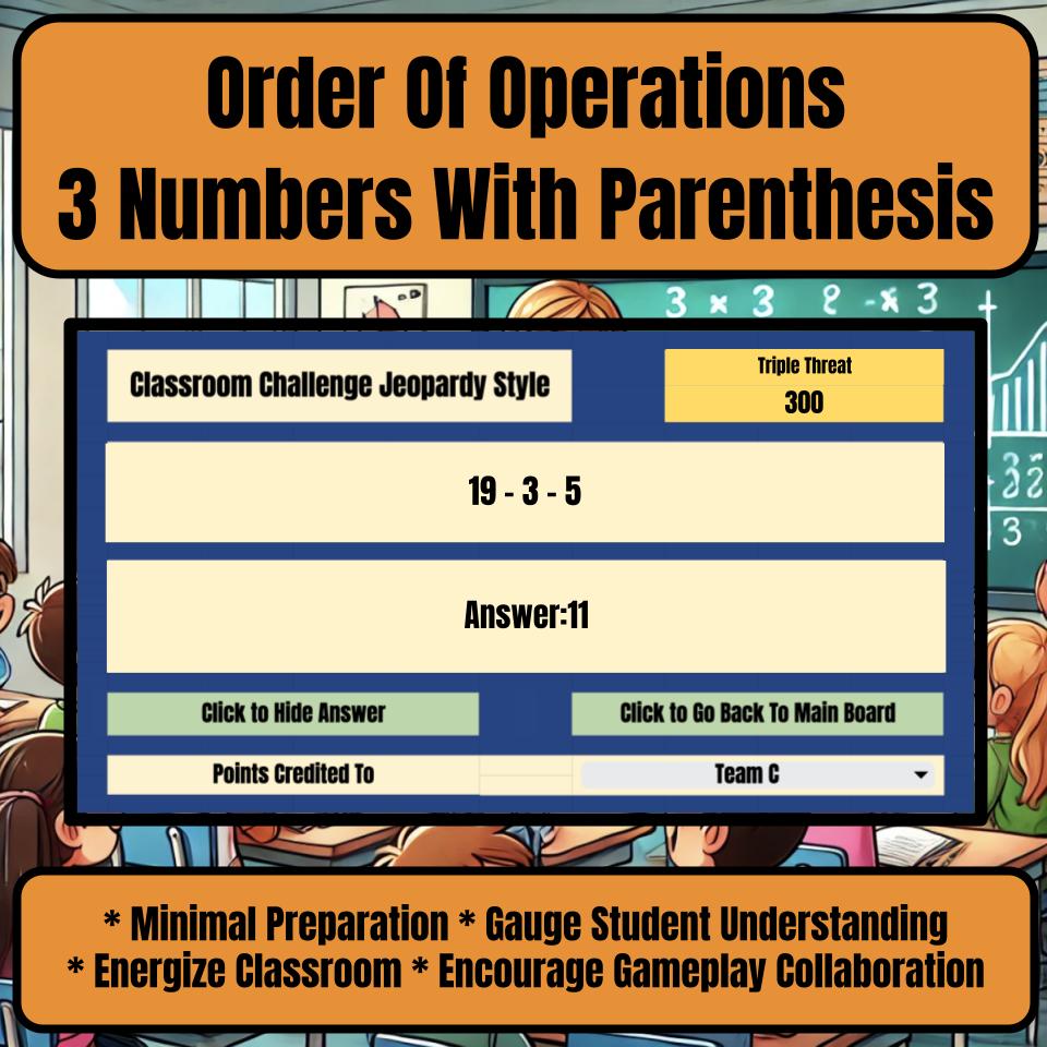 Order Of Operations 3 Numbers With Parenthesis Jeopardy Math Review I0032