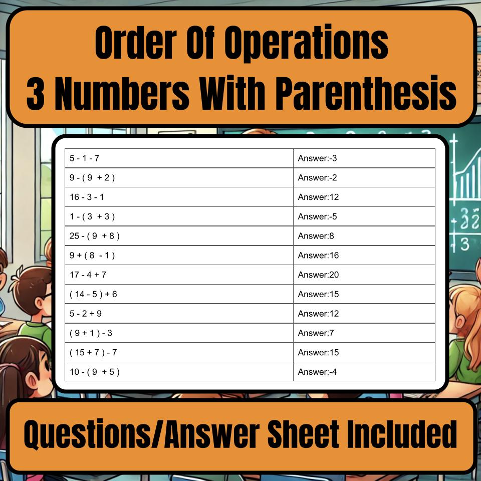 Order Of Operations 3 Numbers With Parenthesis Jeopardy Math Review I0032