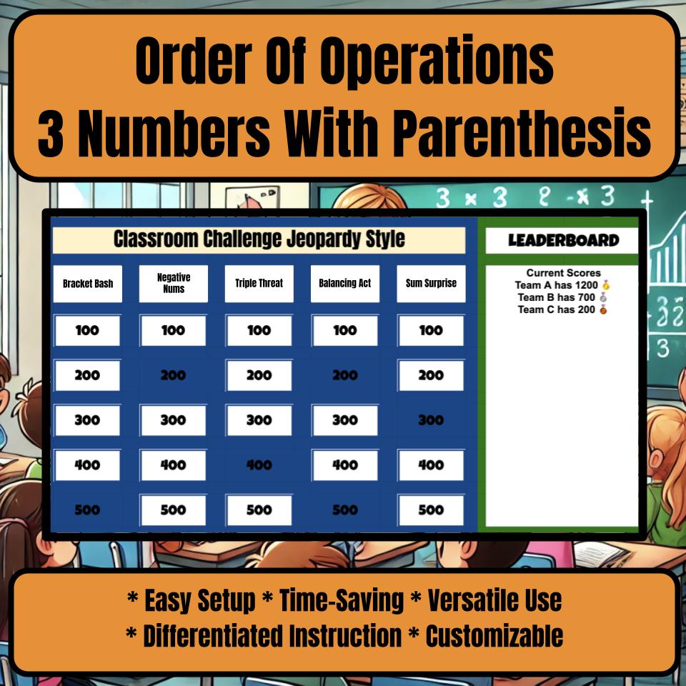 Order Of Operations 3 Numbers With Parenthesis Jeopardy Math Review I0032