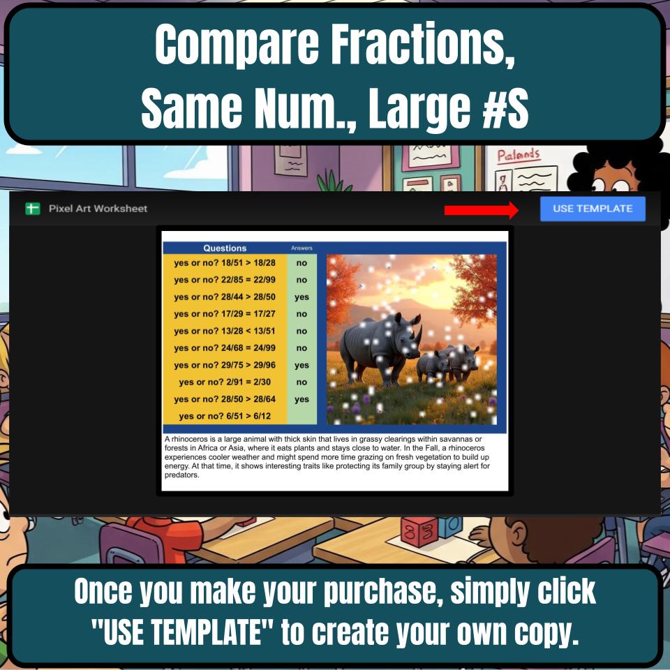 Compare Fractions, Same Numerator, Large Numbers Mystery Picture Worksheet P0033