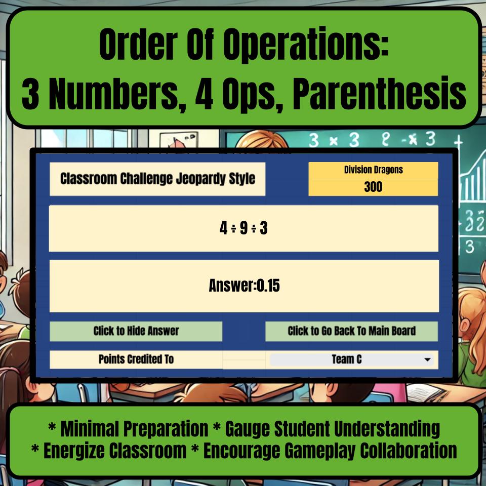 Order Of Operations: 3 Numbers, 4 Ops, Parenthesis I0033