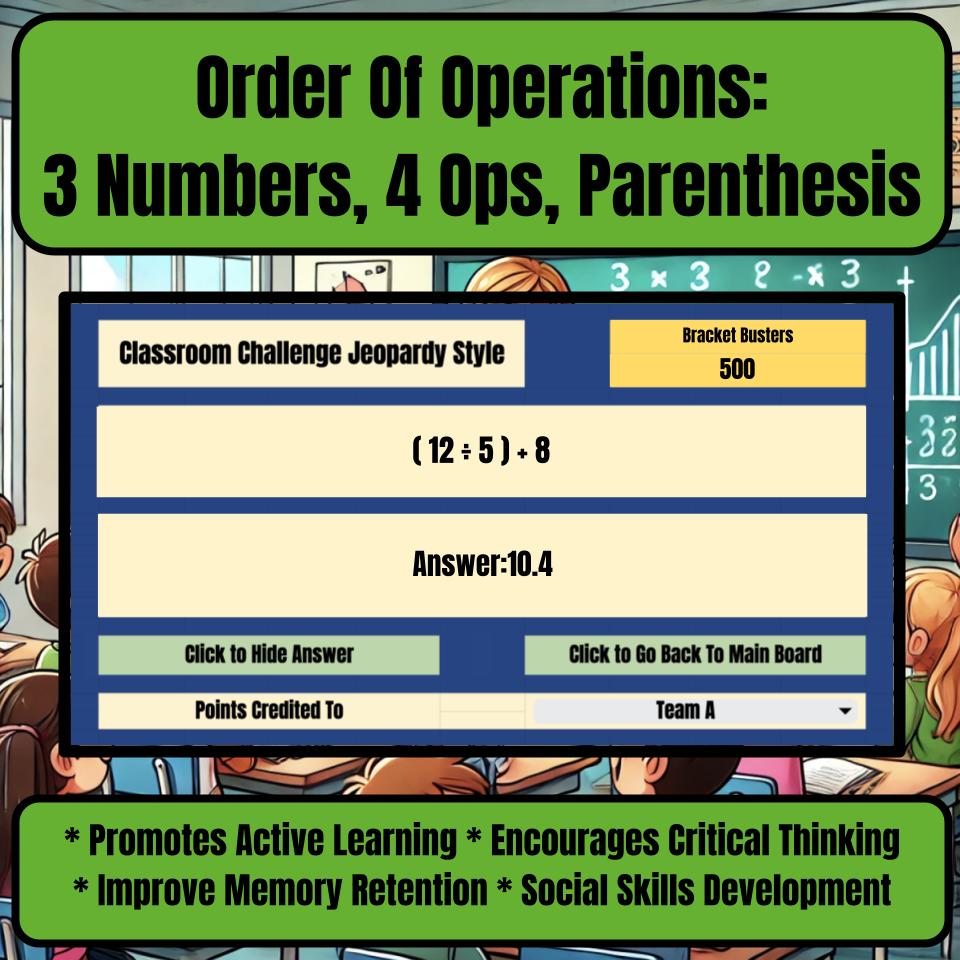 Order Of Operations: 3 Numbers, 4 Ops, Parenthesis I0033