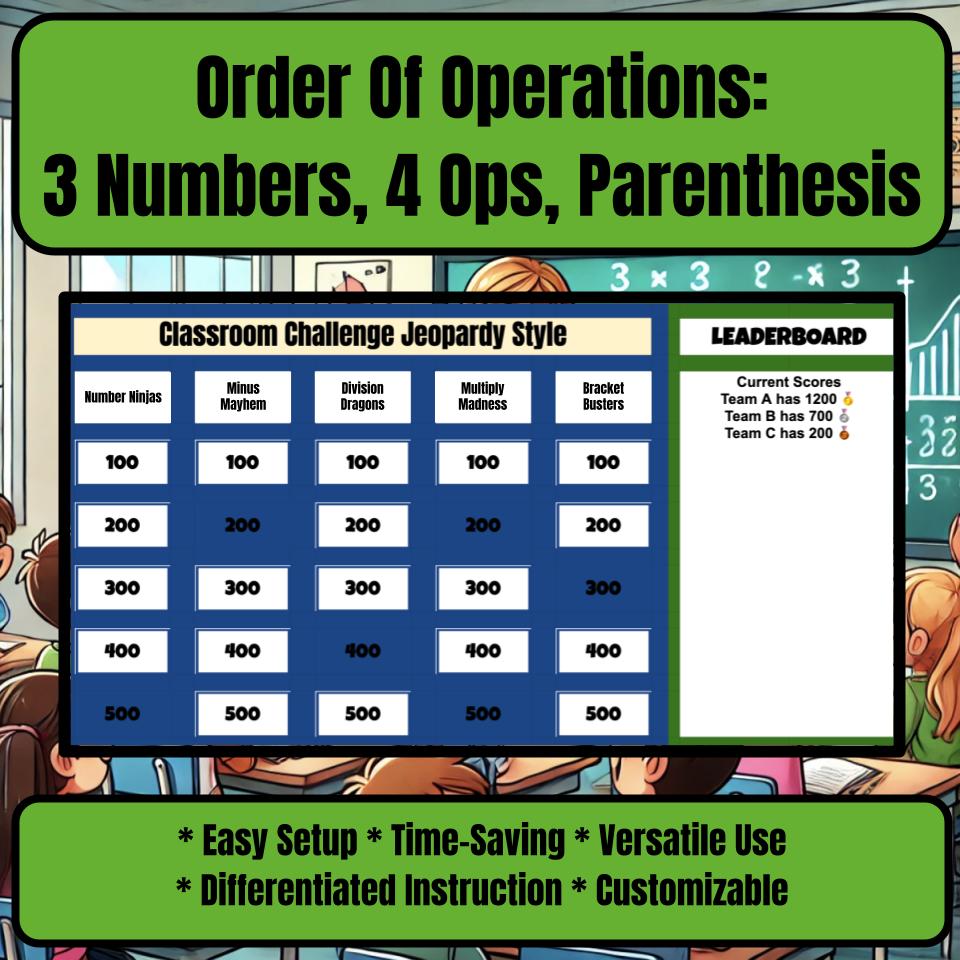 Order Of Operations: 3 Numbers, 4 Ops, Parenthesis I0033