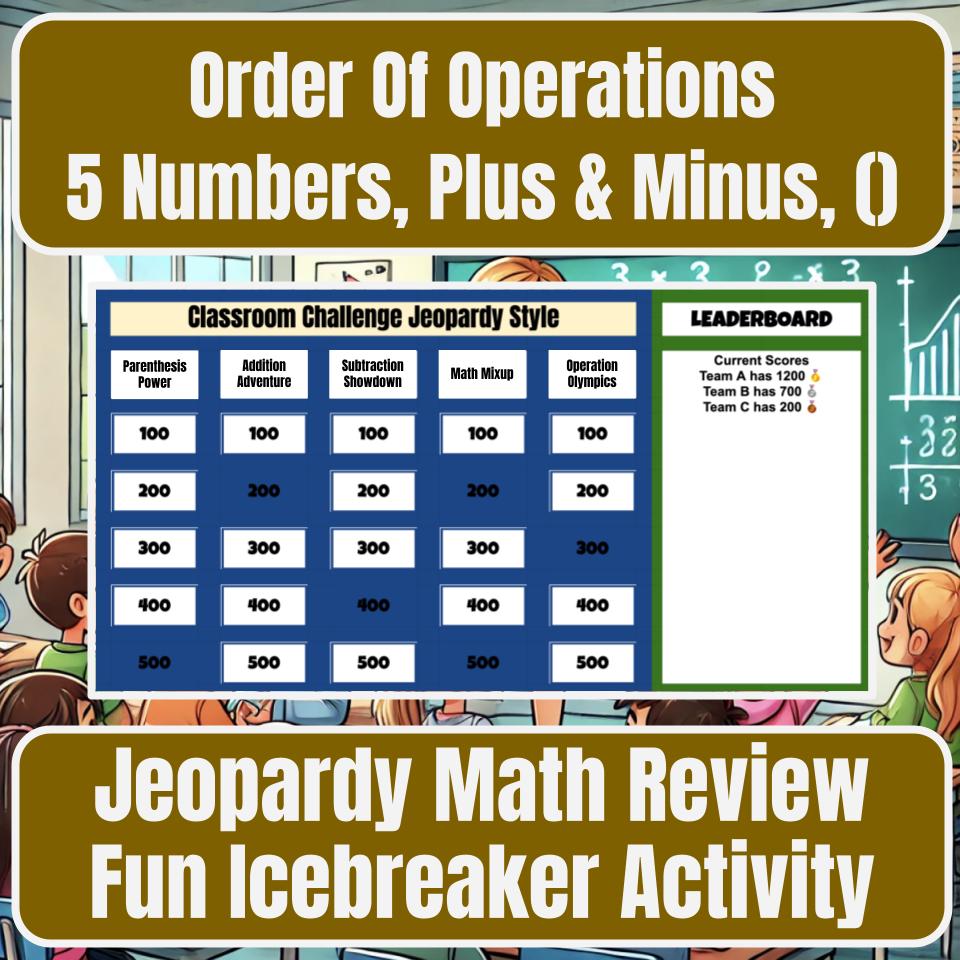 Order Of Operations 5 Numbers, Plus & Minus, () Jeopardy Math Review I0034