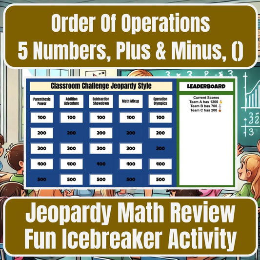 Order Of Operations 5 Numbers, Plus & Minus, () Jeopardy Math Review I0034