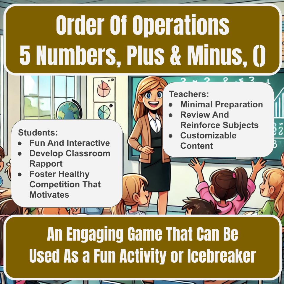 Order Of Operations 5 Numbers, Plus & Minus, () Jeopardy Math Review I0034