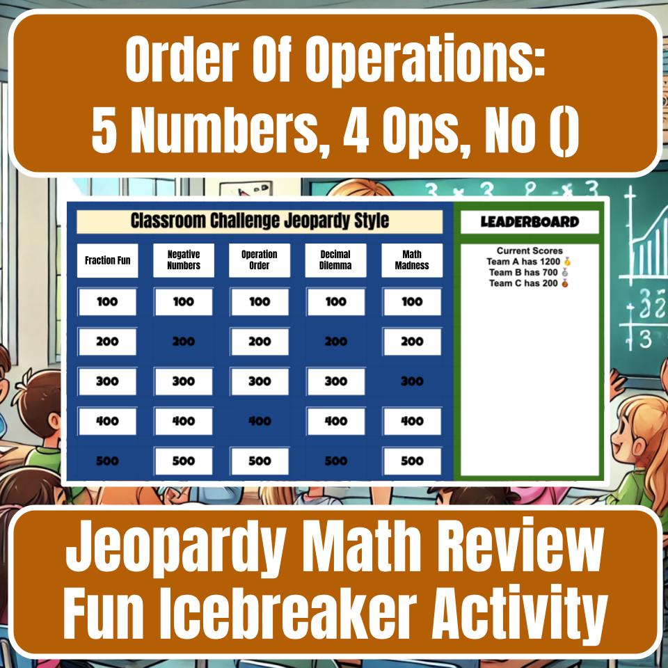 Order Of Operations: 5 Numbers, 4 Ops, No () Jeopardy Math Review I0035