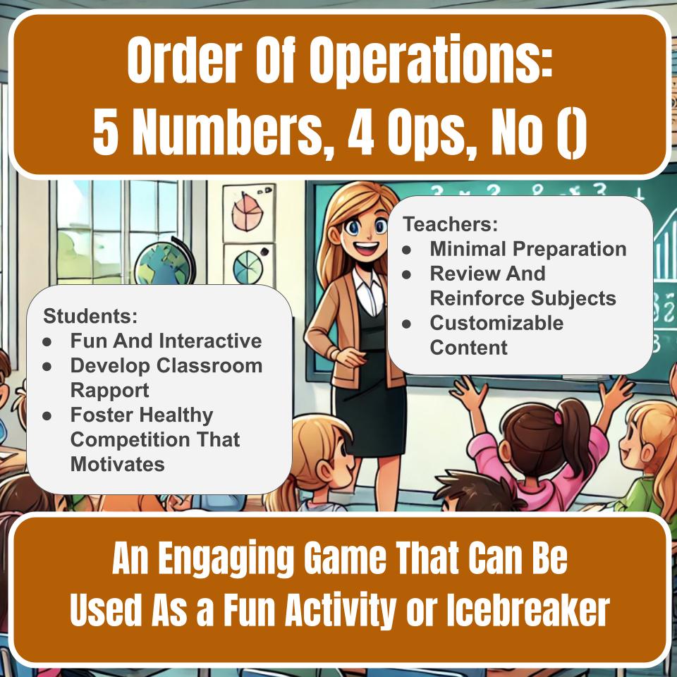 Order Of Operations: 5 Numbers, 4 Ops, No () Jeopardy Math Review I0035