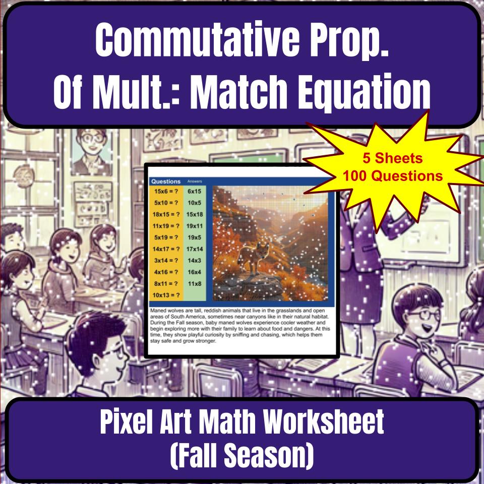 Commutative Property Of Multiplication: Matching Equation Pixel Art P0036