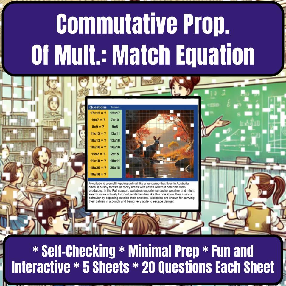 Commutative Property Of Multiplication: Matching Equation Pixel Art P0036
