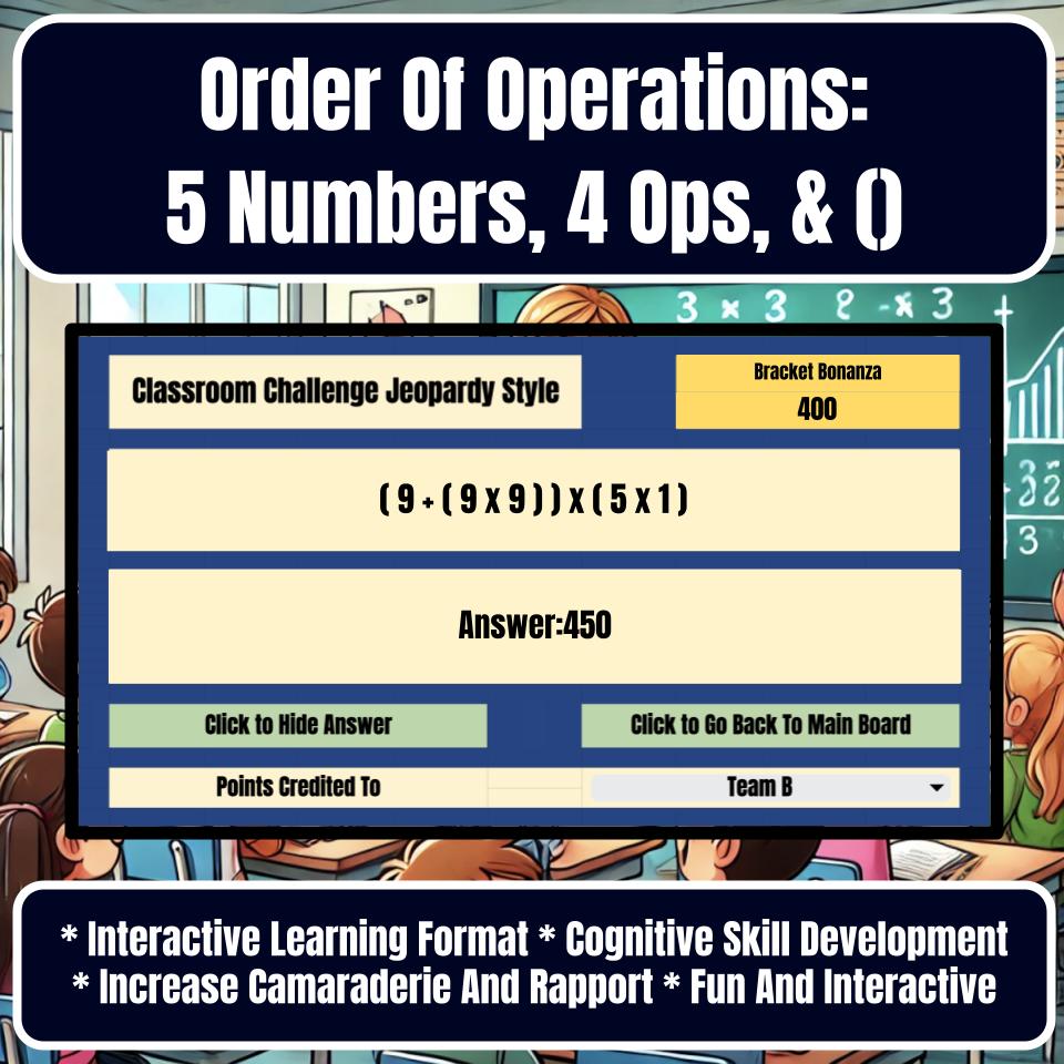 Order Of Operations: 5 Numbers, 4 Ops, & () Jeopardy Review I0036