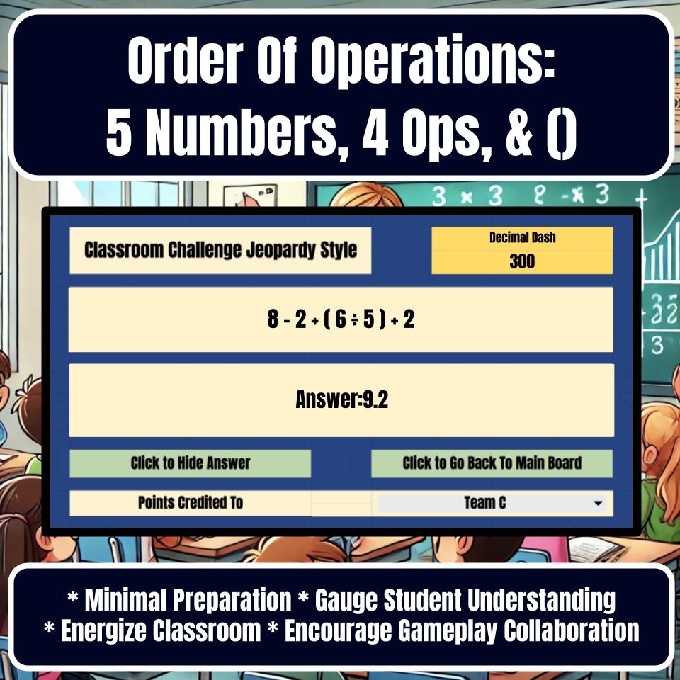 Order Of Operations: 5 Numbers, 4 Ops, & () Jeopardy Review I0036