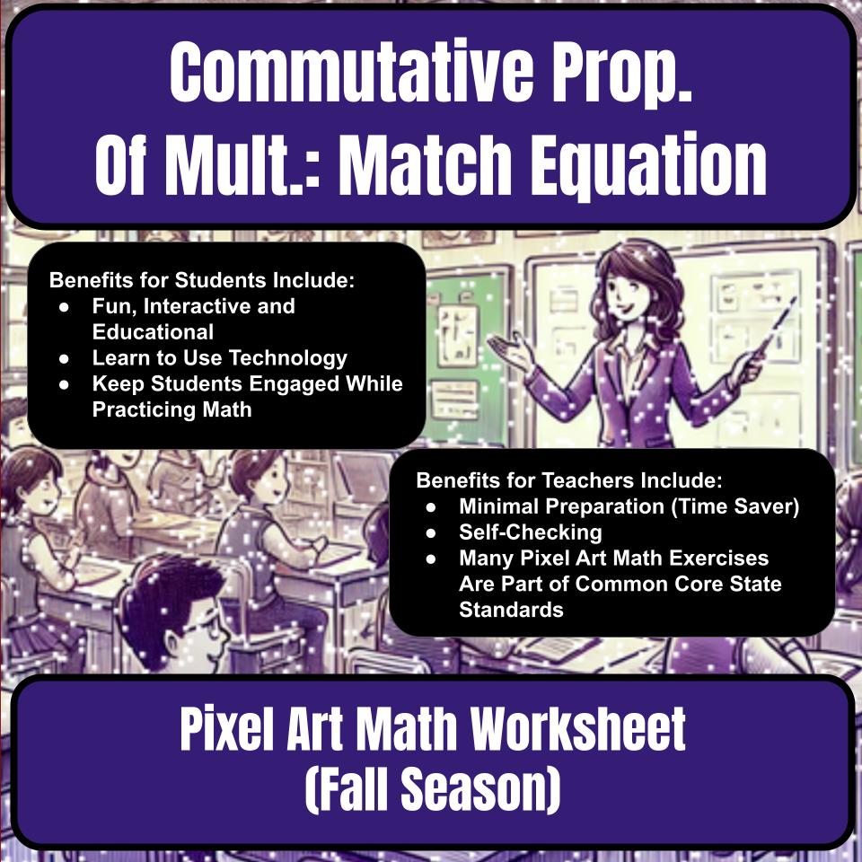 Commutative Property Of Multiplication: Matching Equation Pixel Art P0036