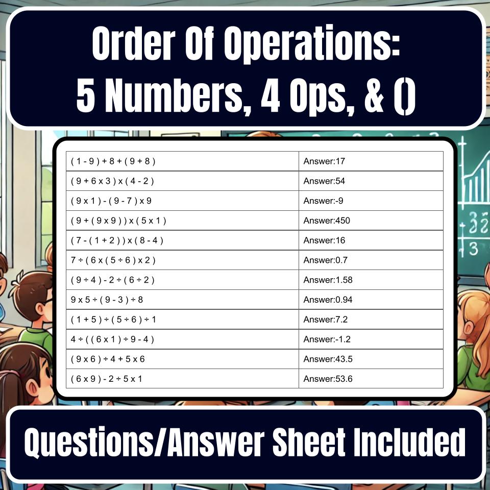Order Of Operations: 5 Numbers, 4 Ops, & () Jeopardy Review I0036
