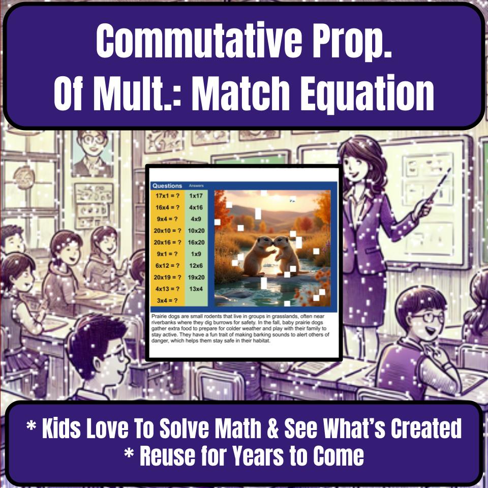 Commutative Property Of Multiplication: Matching Equation Pixel Art P0036