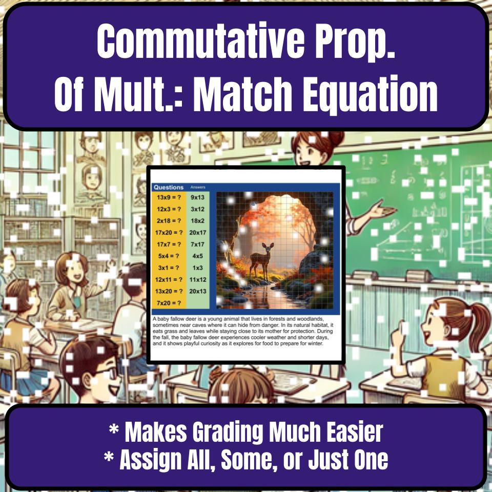 Commutative Property Of Multiplication: Matching Equation Pixel Art P0036