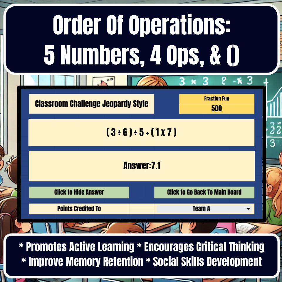 Order Of Operations: 5 Numbers, 4 Ops, & () Jeopardy Review I0036