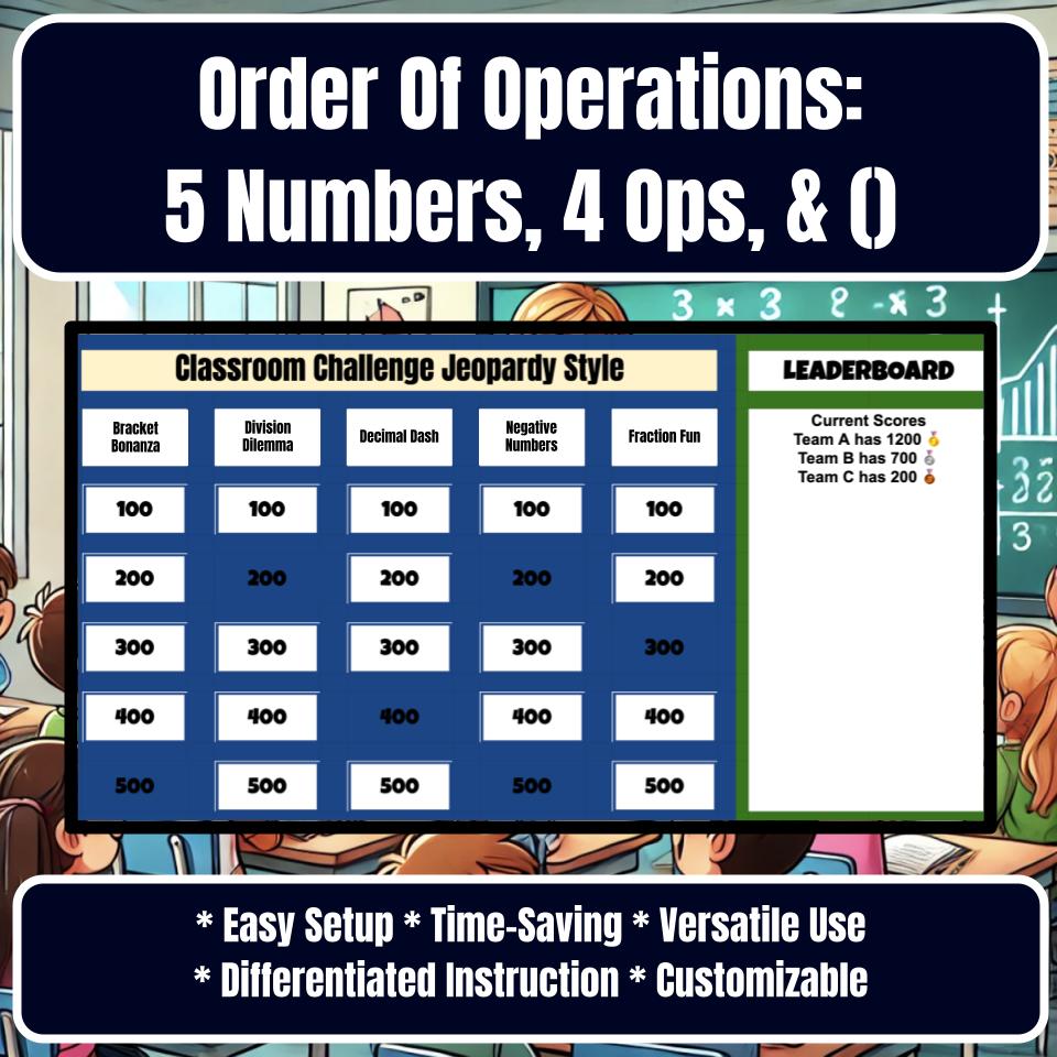 Order Of Operations: 5 Numbers, 4 Ops, & () Jeopardy Review I0036