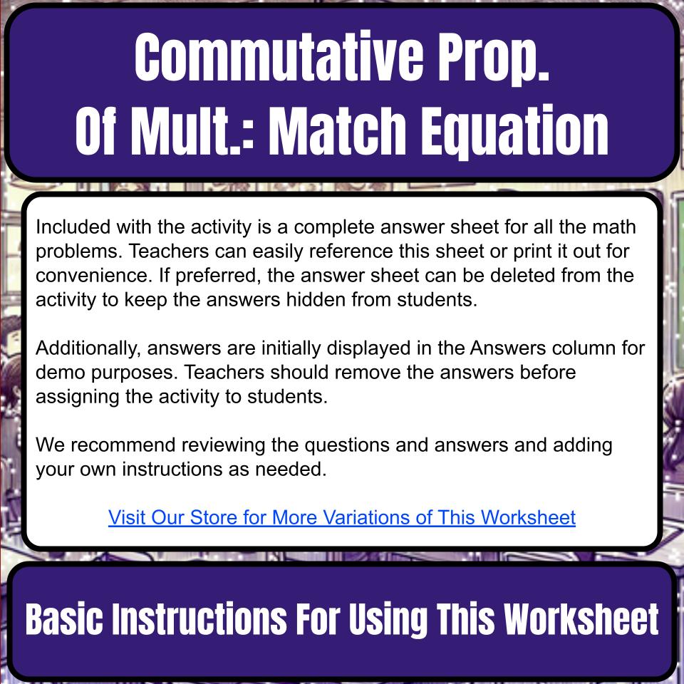 Commutative Property Of Multiplication: Matching Equation Pixel Art P0036