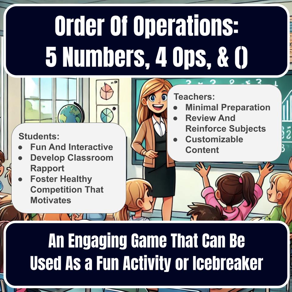 Order Of Operations: 5 Numbers, 4 Ops, & () Jeopardy Review I0036