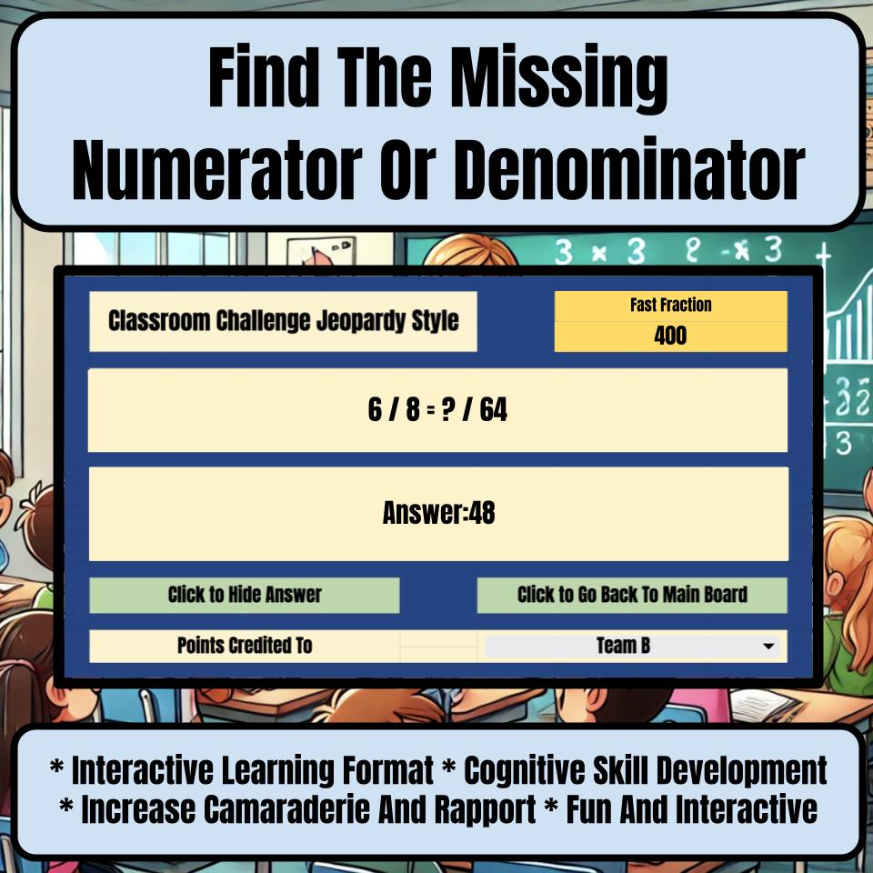 Jeopardy Find The Missing Numerator Or Denominator Math Review Activity I0037