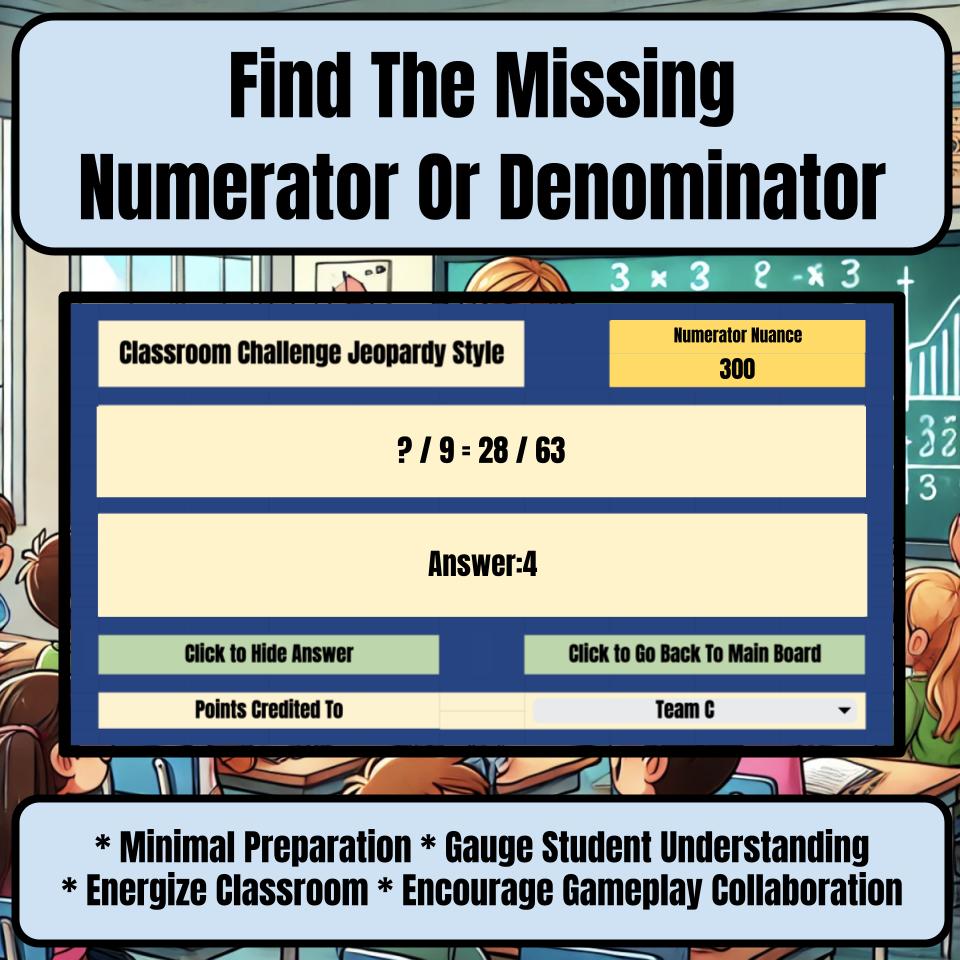 Jeopardy Find The Missing Numerator Or Denominator Math Review Activity I0037