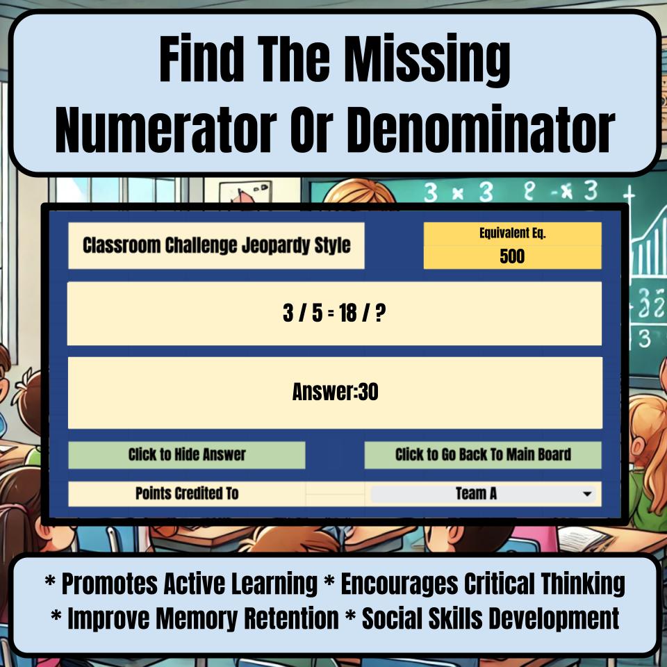 Jeopardy Find The Missing Numerator Or Denominator Math Review Activity I0037