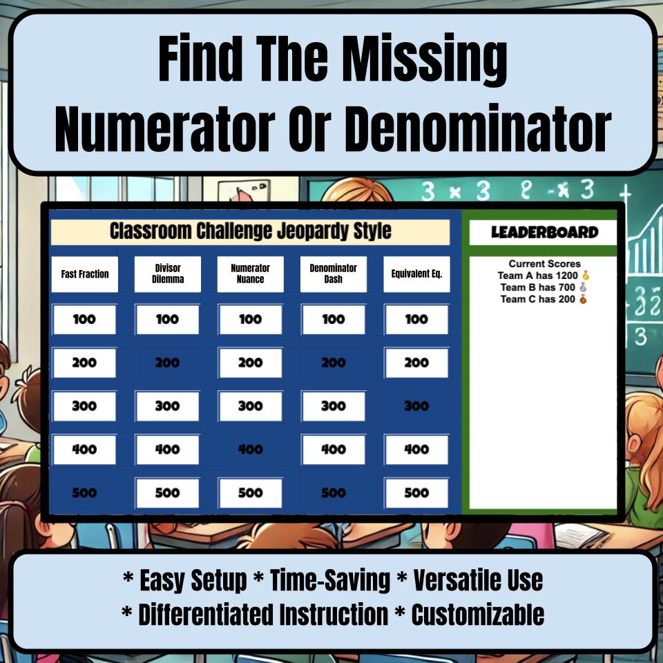 Jeopardy Find The Missing Numerator Or Denominator Math Review Activity I0037