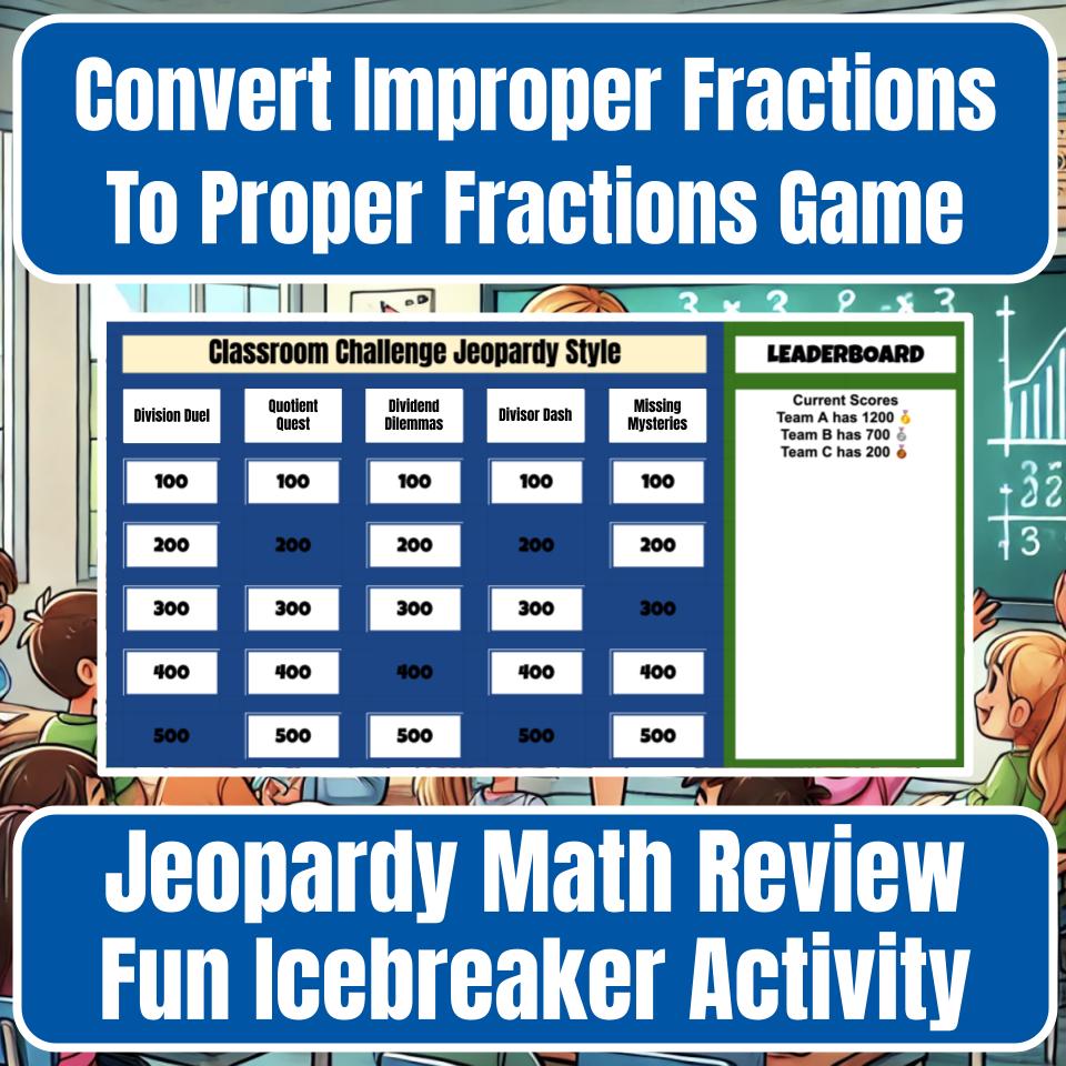 Convert Improper Fractions To Proper Fractions Jeopardy Math Review I0038