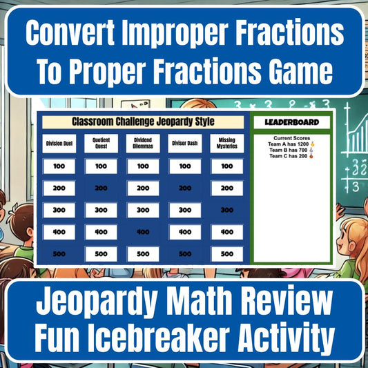 Convert Improper Fractions To Proper Fractions Jeopardy Math Review I0038