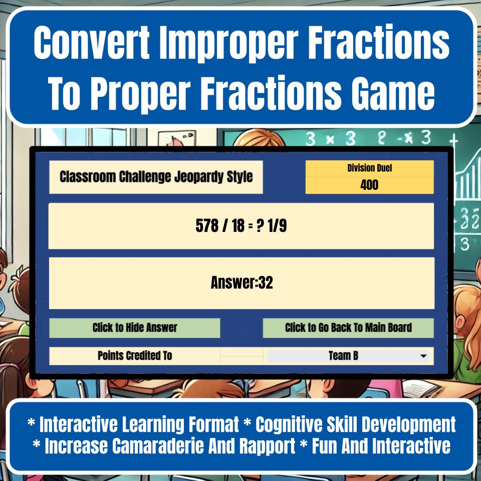 Convert Improper Fractions To Proper Fractions Jeopardy Math Review I0038