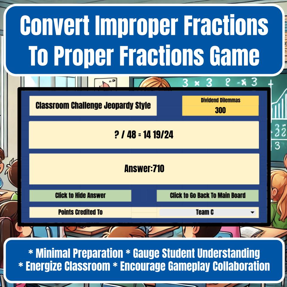 Convert Improper Fractions To Proper Fractions Jeopardy Math Review I0038
