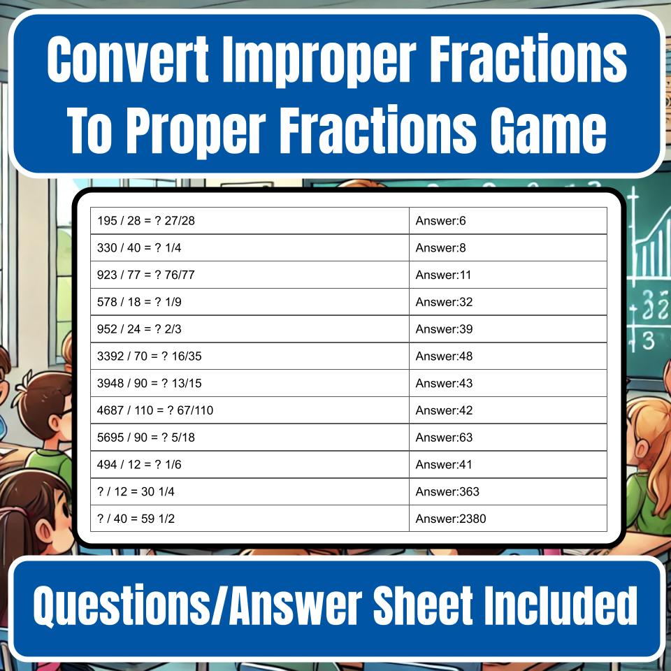 Convert Improper Fractions To Proper Fractions Jeopardy Math Review I0038