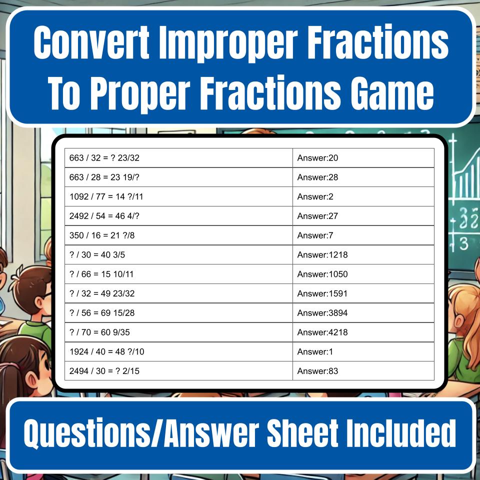 Convert Improper Fractions To Proper Fractions Jeopardy Math Review I0038