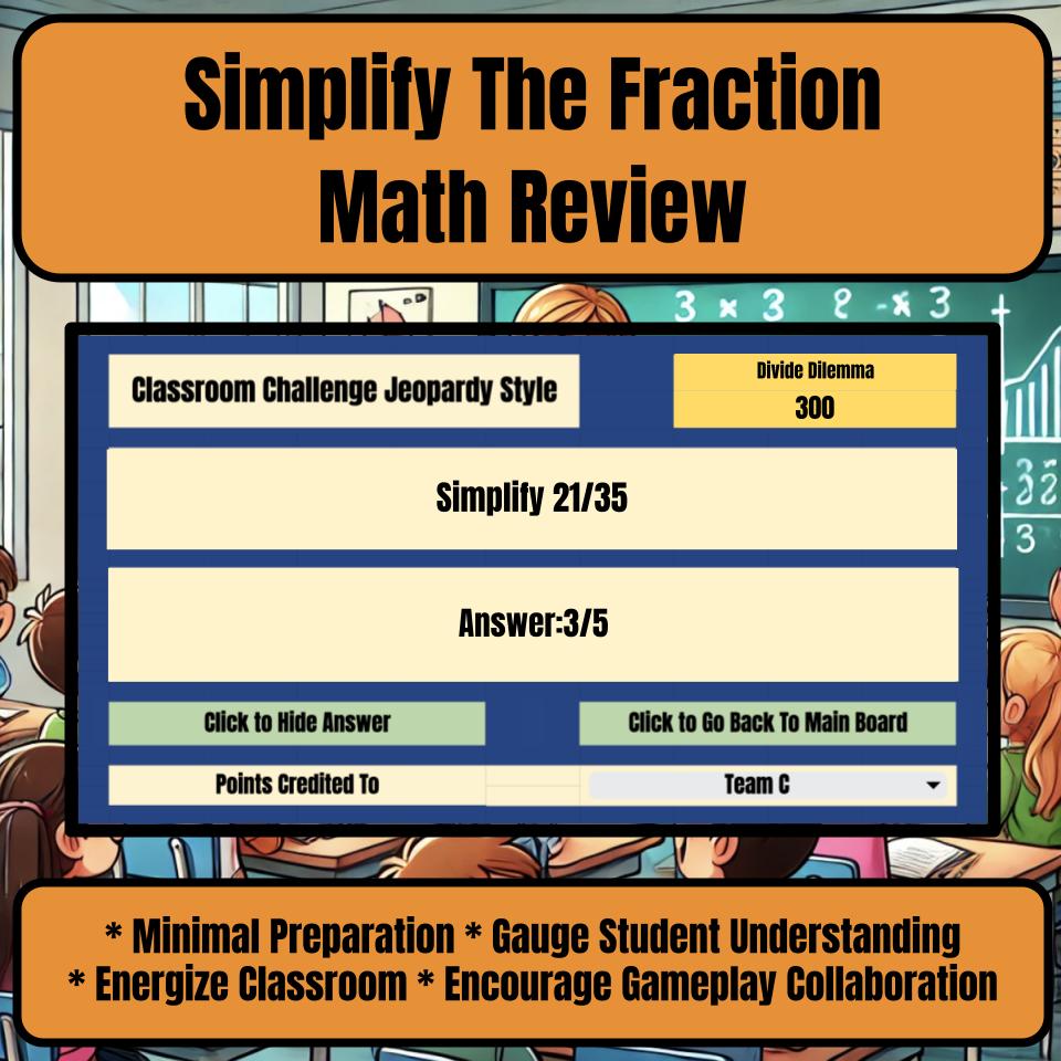 Jeopardy Simplify The Fraction Math Review Activity I0039