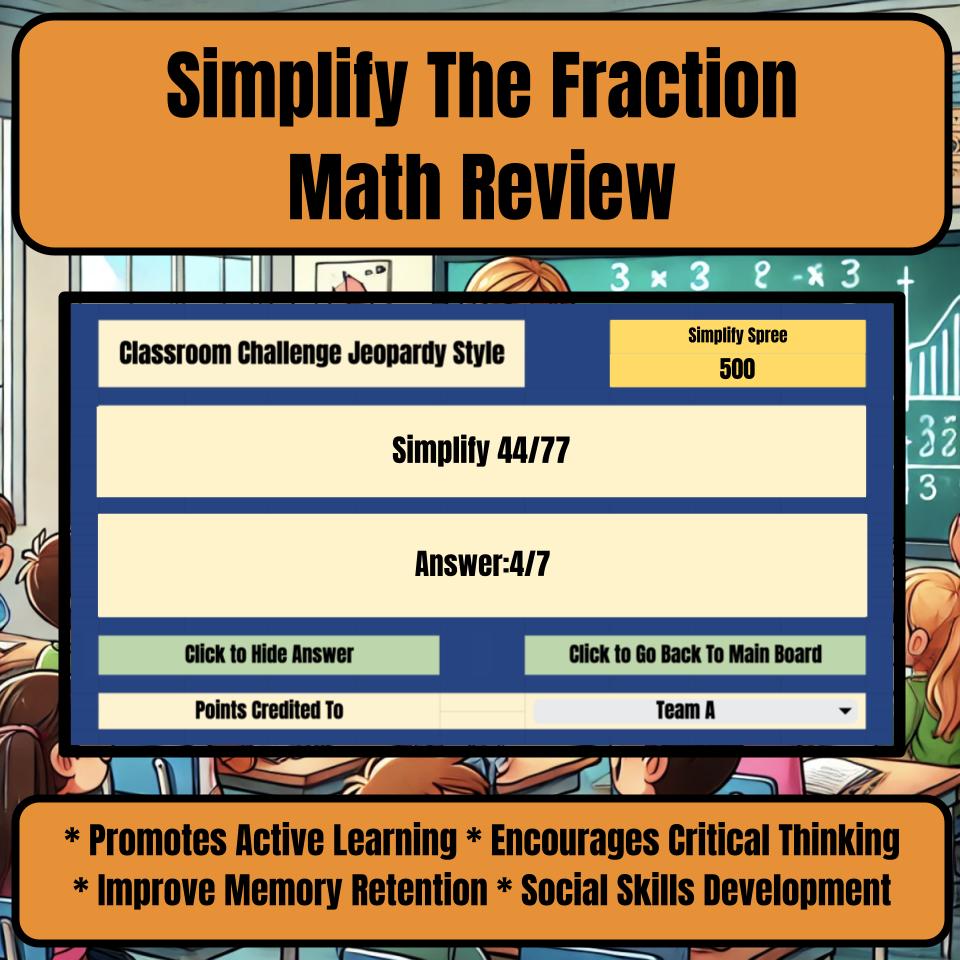 Jeopardy Simplify The Fraction Math Review Activity I0039
