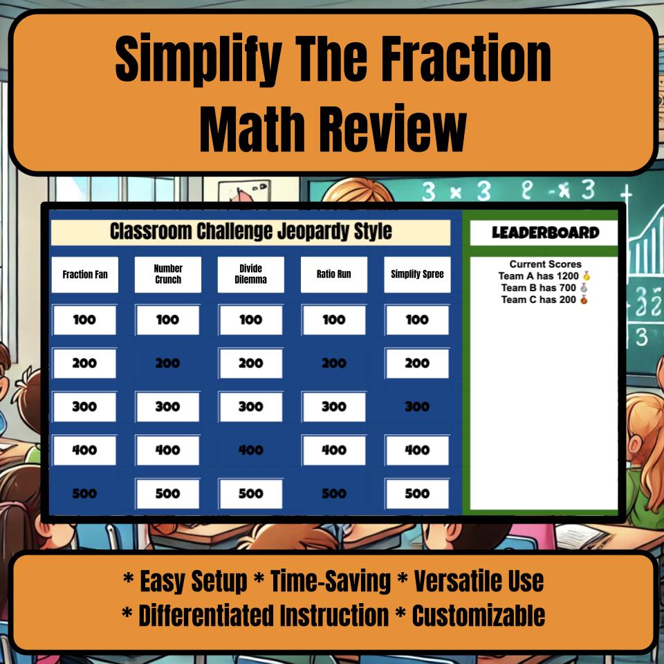Jeopardy Simplify The Fraction Math Review Activity I0039