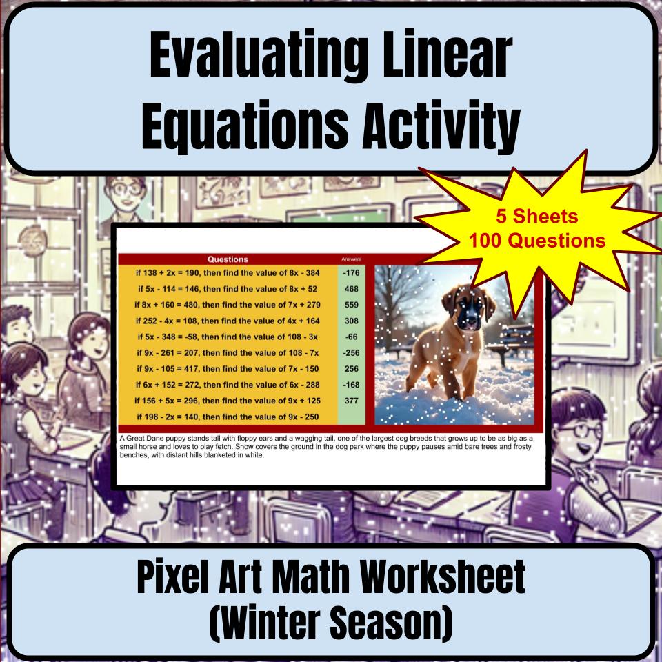 Evaluating Linear Equations Mystery Picture Activity Worksheet P0004