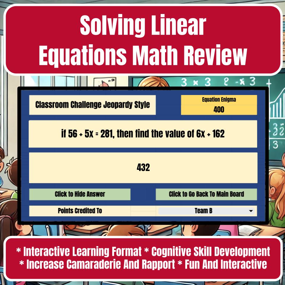 Jeopardy Solving Linear Equations Math Review I0004