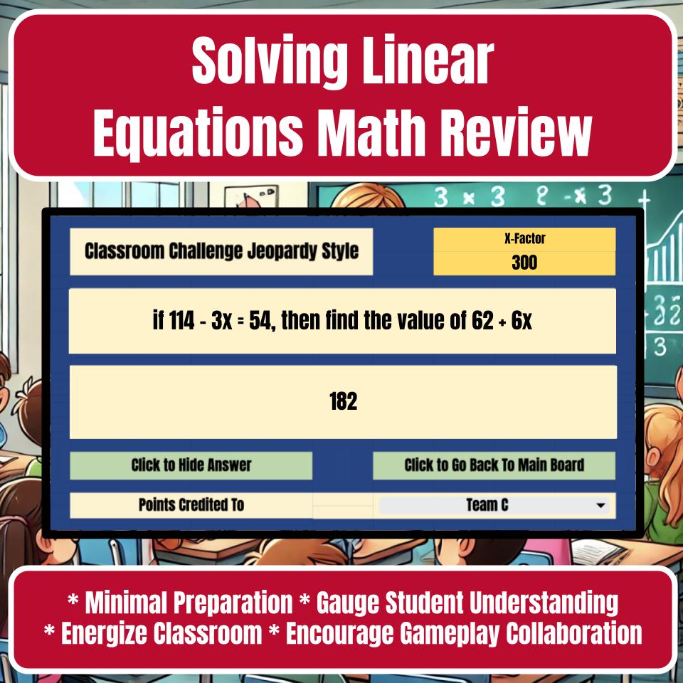 Jeopardy Solving Linear Equations Math Review I0004