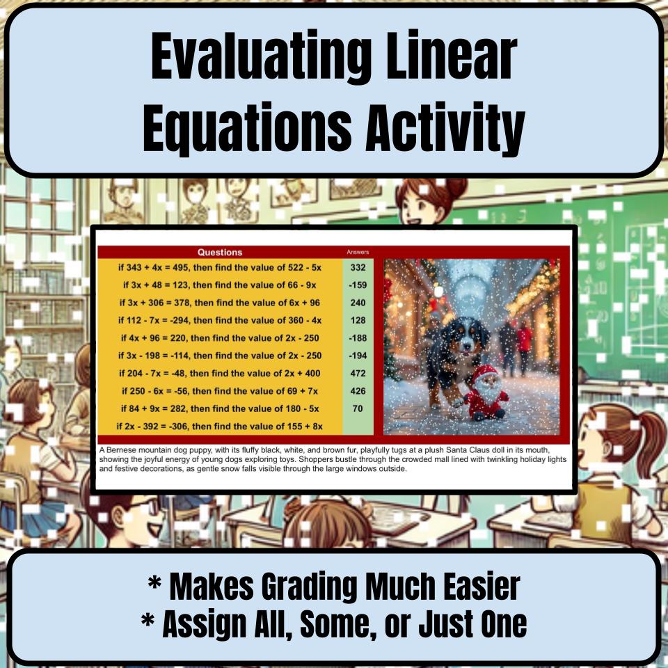 Evaluating Linear Equations Mystery Picture Activity Worksheet P0004