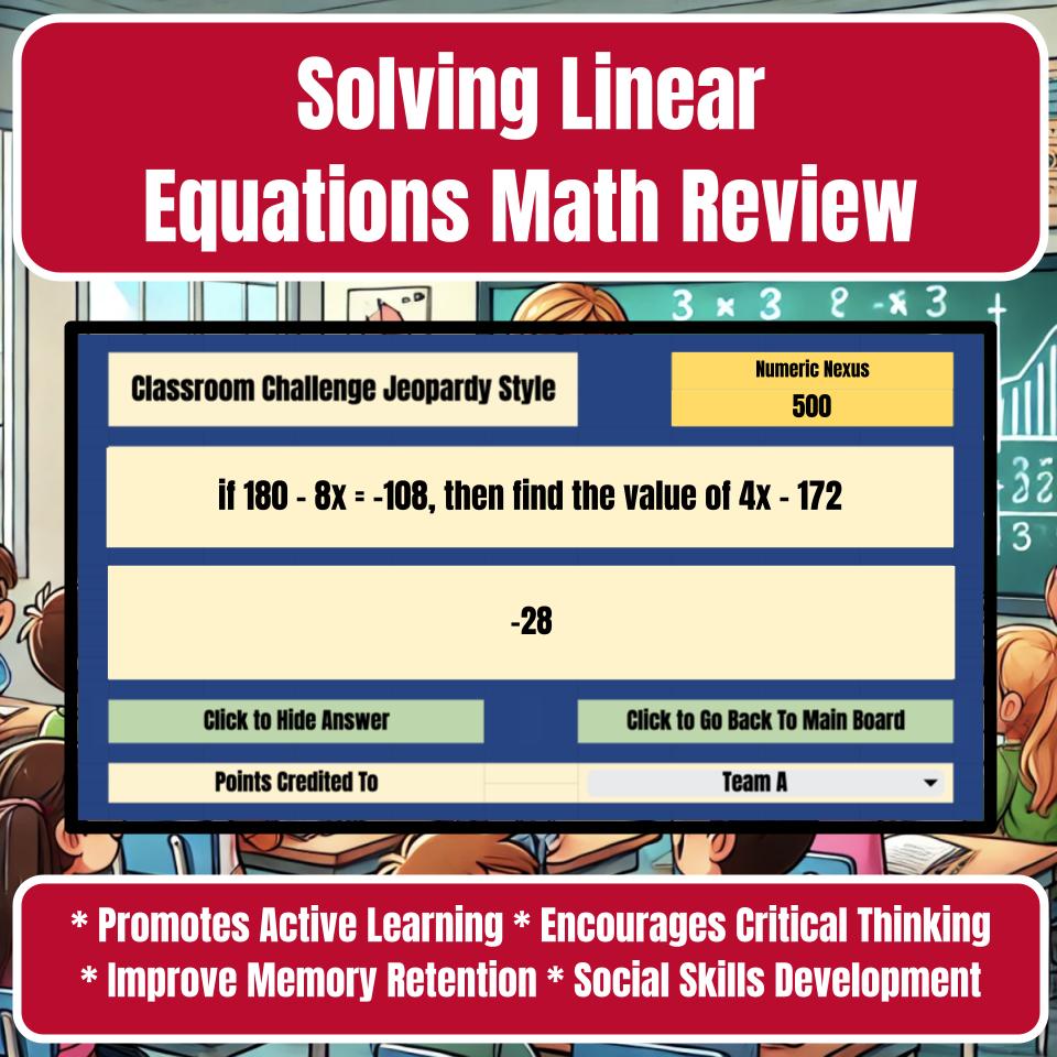 Jeopardy Solving Linear Equations Math Review I0004