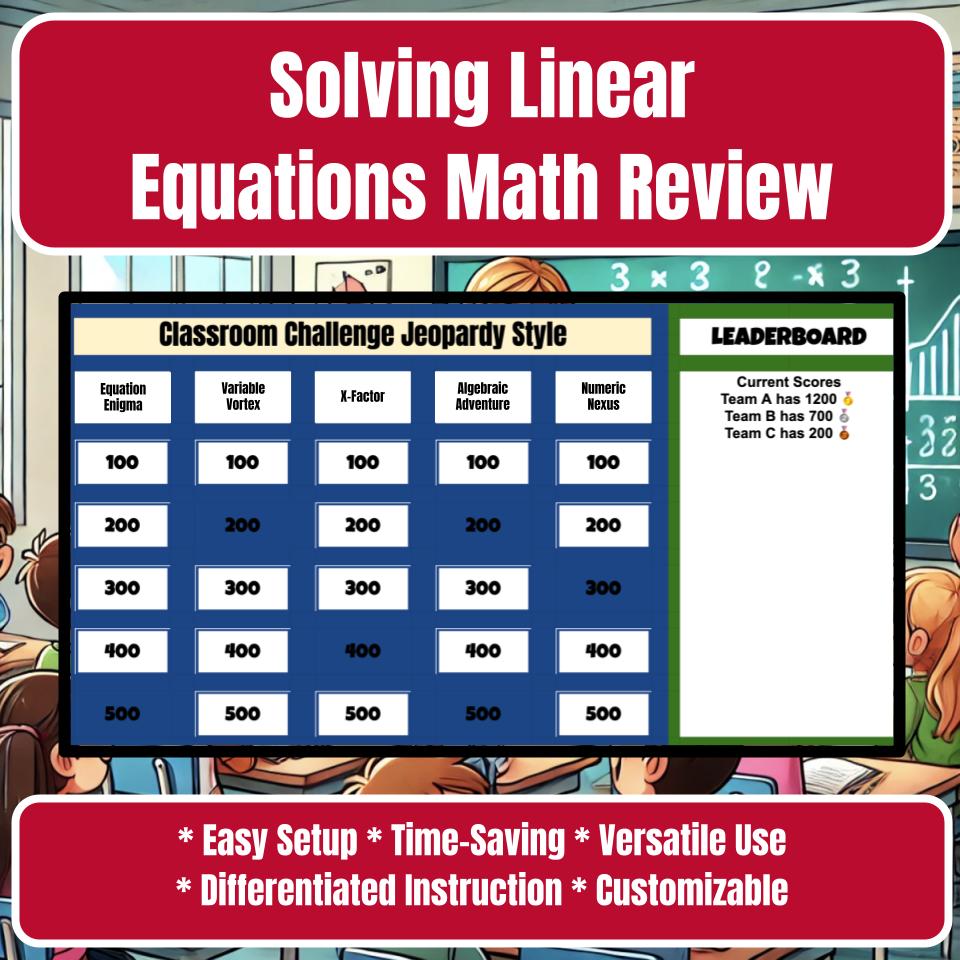 Jeopardy Solving Linear Equations Math Review I0004