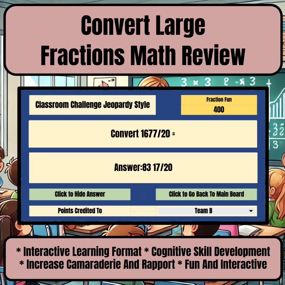 Jeopardy Convert Large Fractions Math Review Activity I0042