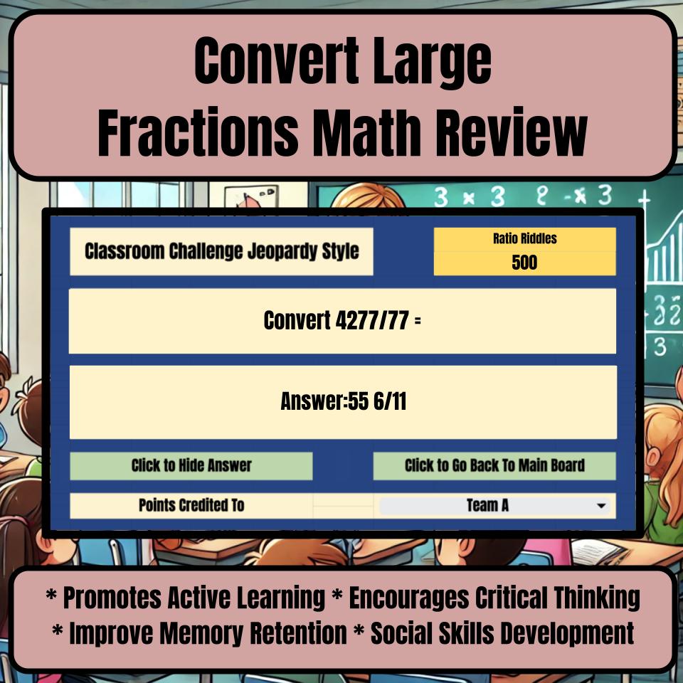 Jeopardy Convert Large Fractions Math Review Activity I0042