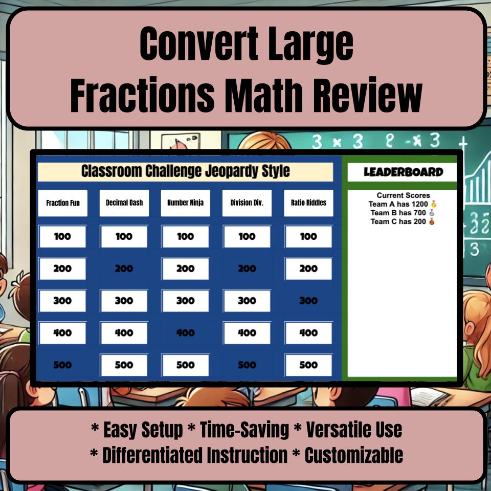 Jeopardy Convert Large Fractions Math Review Activity I0042