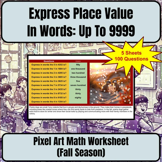 Express Place Value In Words: Up To 9999 Mystery Picture Worksheet P0043