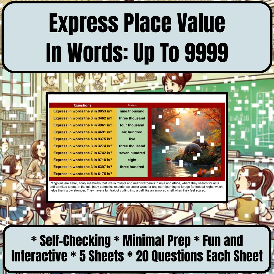 Express Place Value In Words: Up To 9999 Mystery Picture Worksheet P0043