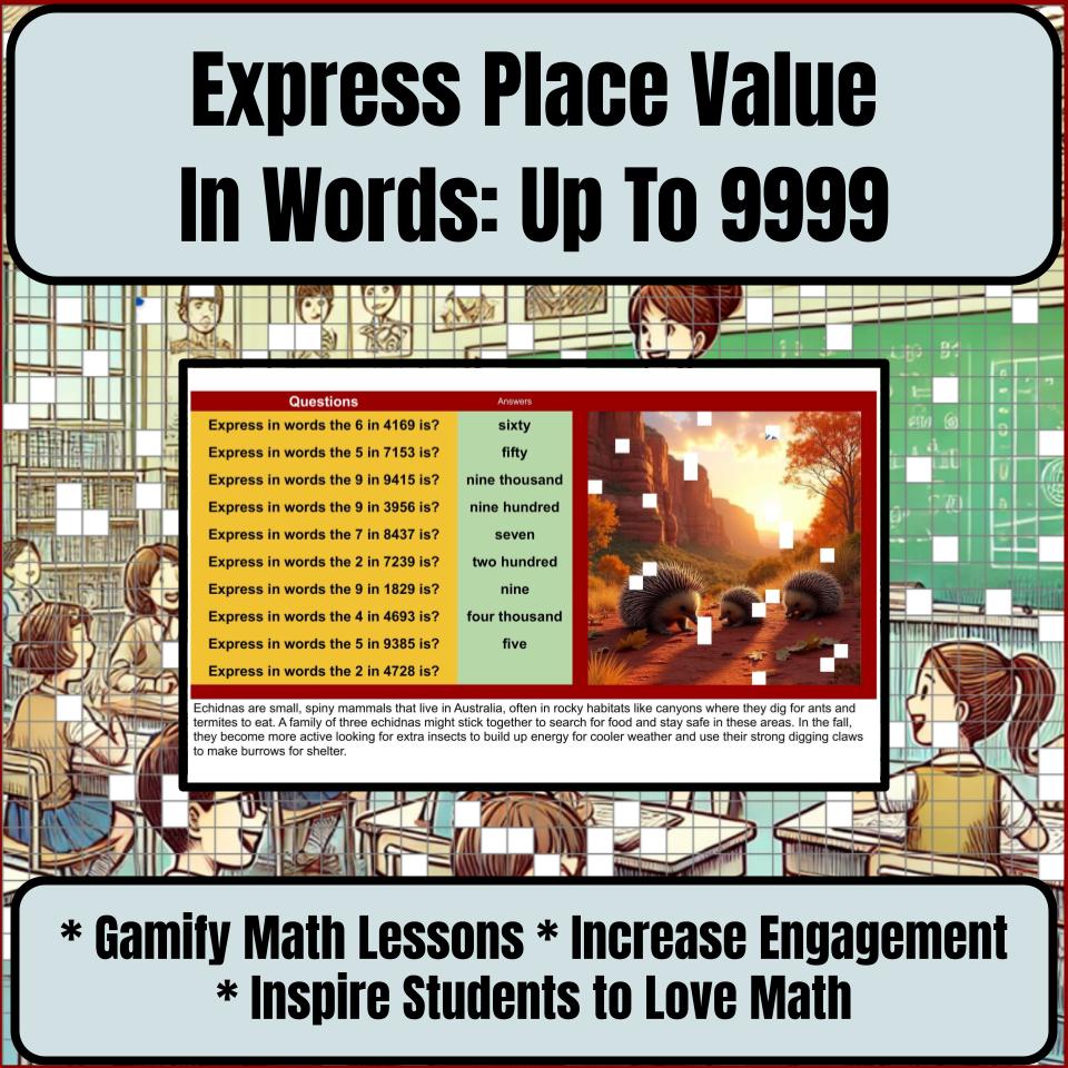 Express Place Value In Words: Up To 9999 Mystery Picture Worksheet P0043